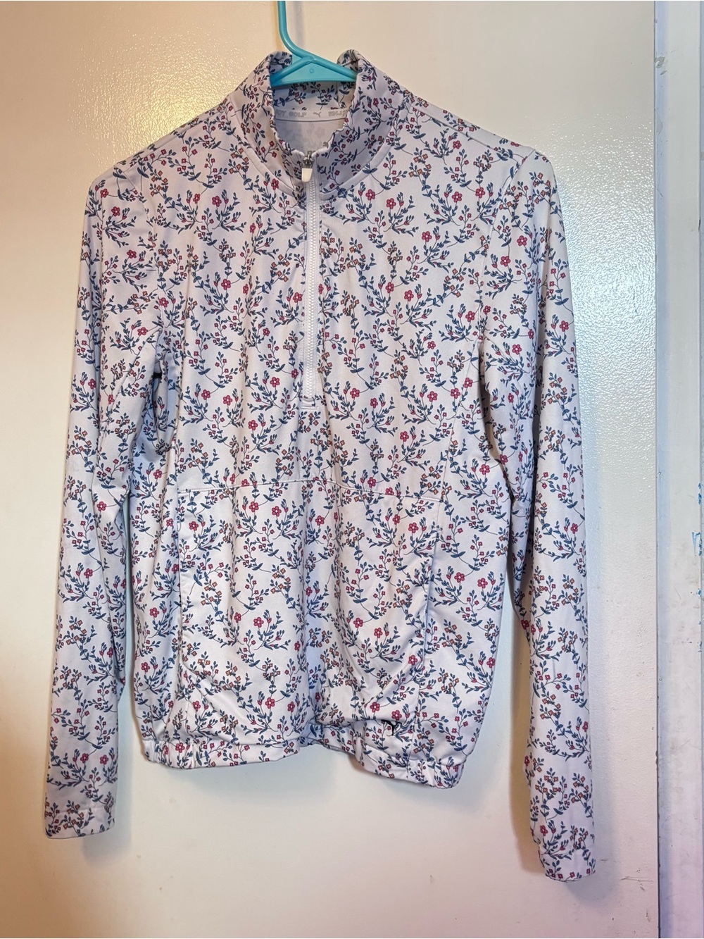 Puma White Floral Half-Zip Sweater Jacket